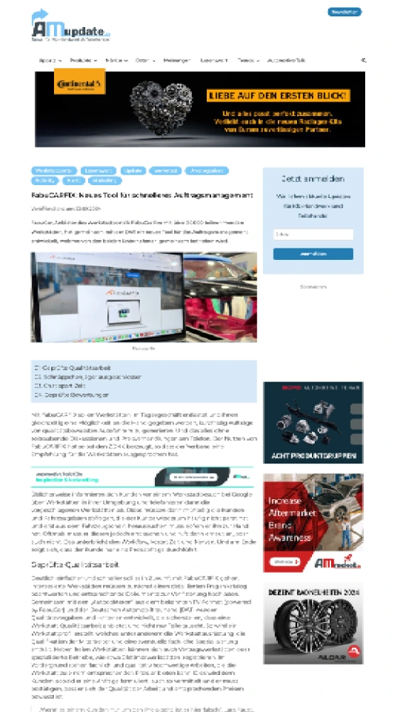 FabuCarfix Auftragsmanagement-Tool zur Effizienzsteigerung in Werkstätten, veröffentlicht am 23.09.2024.